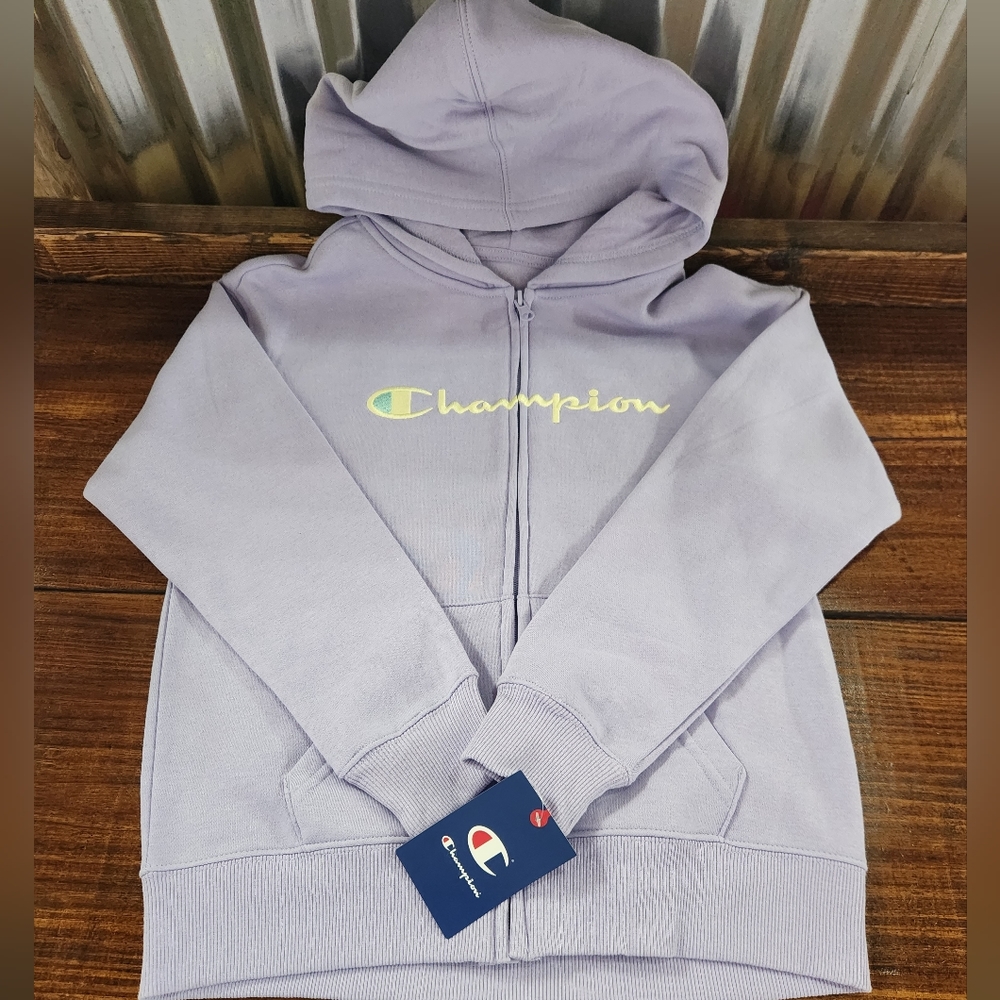 NWT Champion Hooded Zip Up Sweatshirt Girls Size Large Hoodie Purple Youth 14